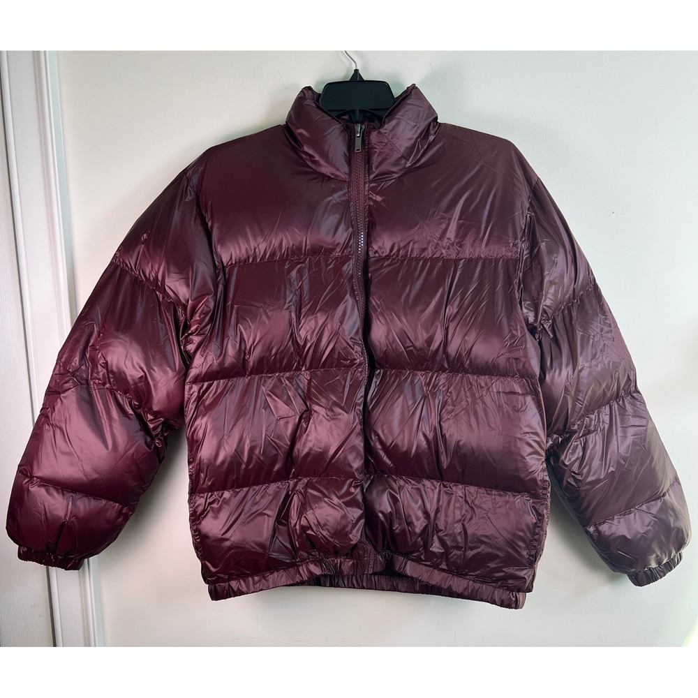 PacSun Mens Metallic Burgundy Puffer Jacket‎ Quilted Full Zip Coat Sz Medium